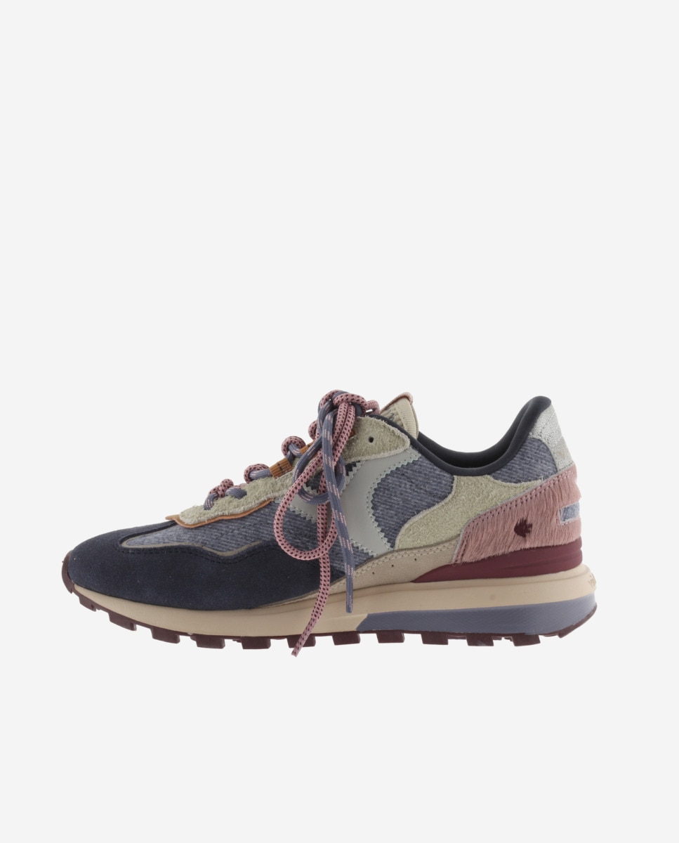 Zapatillas deportivas de mujer con piezas de serraje y suela dentada - Victoria - Azul marino Azul marino-2