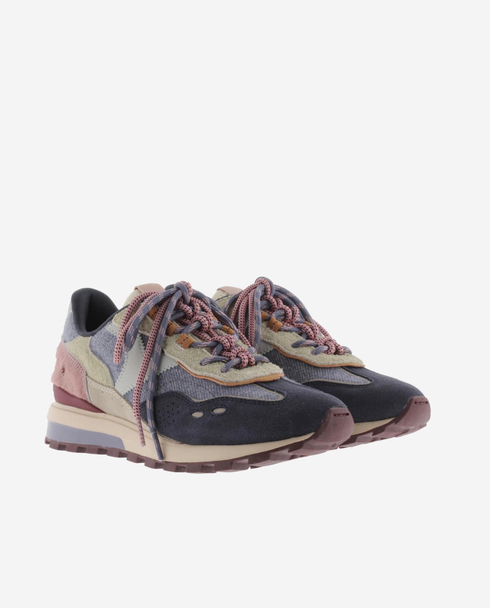 Zapatillas deportivas de mujer con piezas de serraje y suela dentada - Victoria - Azul marino Azul marino-5