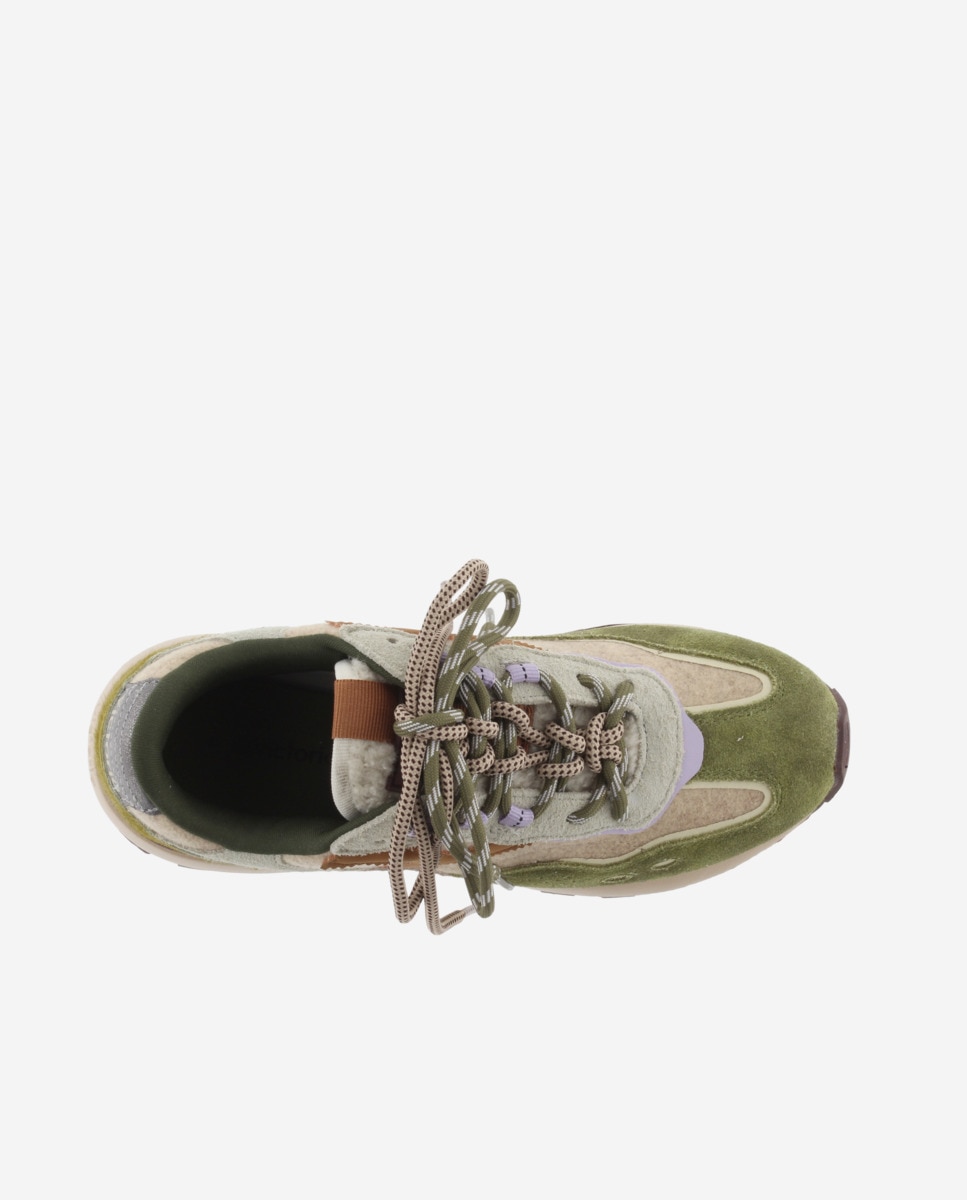 Zapatillas deportivas de mujer con piezas de serraje y suela dentada - Victoria - Kaki Kaki-4