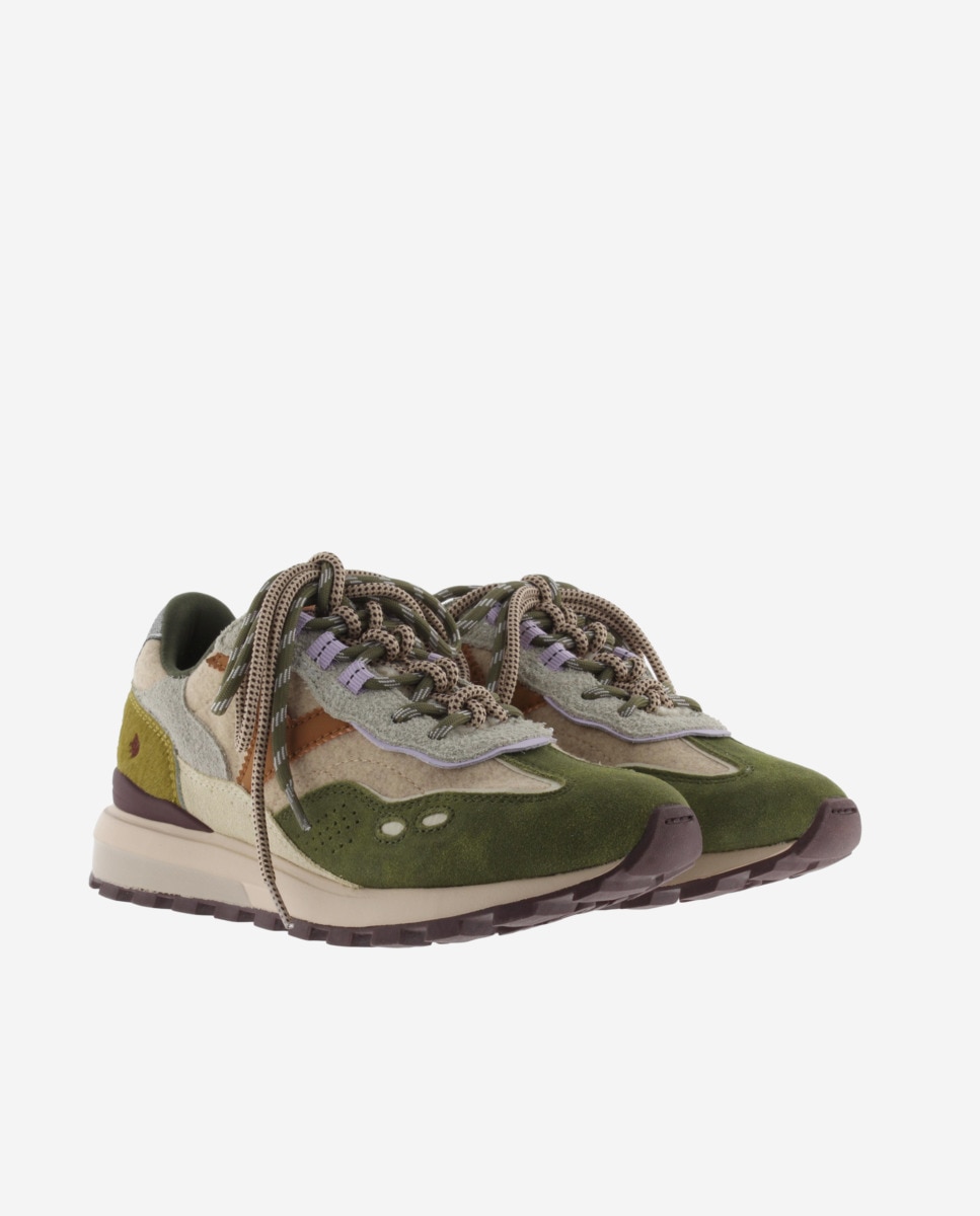 Zapatillas deportivas de mujer con piezas de serraje y suela dentada - Victoria - Kaki Kaki-5