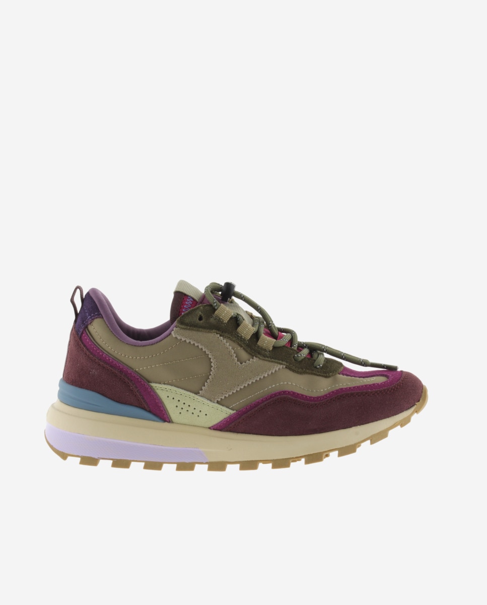 Zapatillas deportivas de mujer de nylon con piezas de serraje y suela dentada - Victoria - Kaki Kaki-1