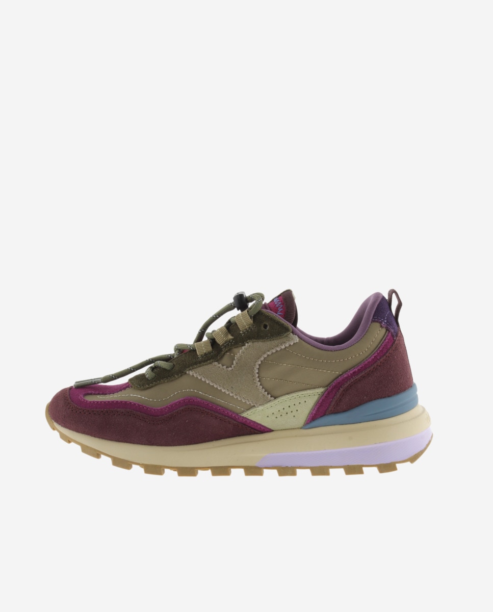 Zapatillas deportivas de mujer de nylon con piezas de serraje y suela dentada - Victoria - Kaki Kaki-2