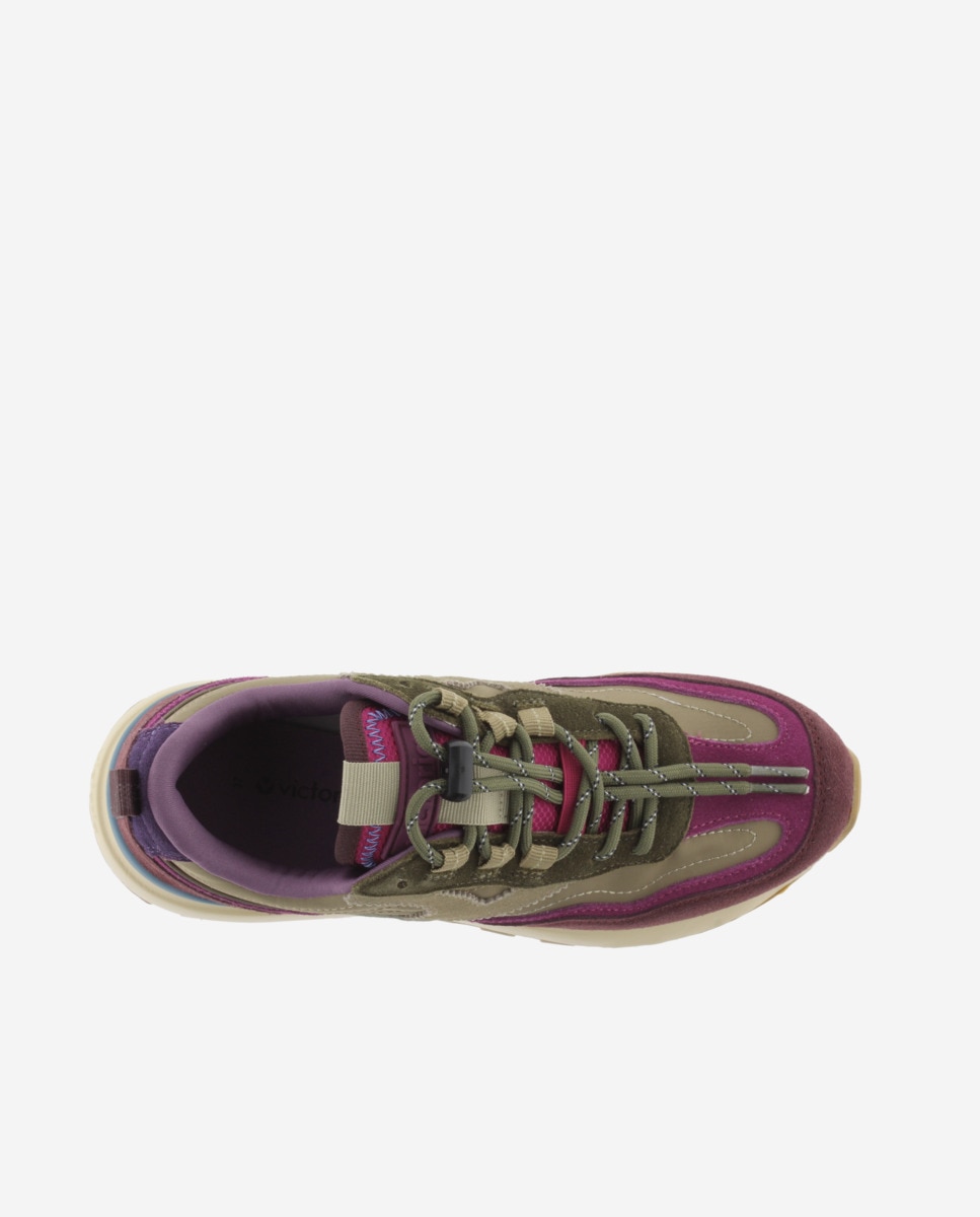 Zapatillas deportivas de mujer de nylon con piezas de serraje y suela dentada - Victoria - Kaki Kaki-4