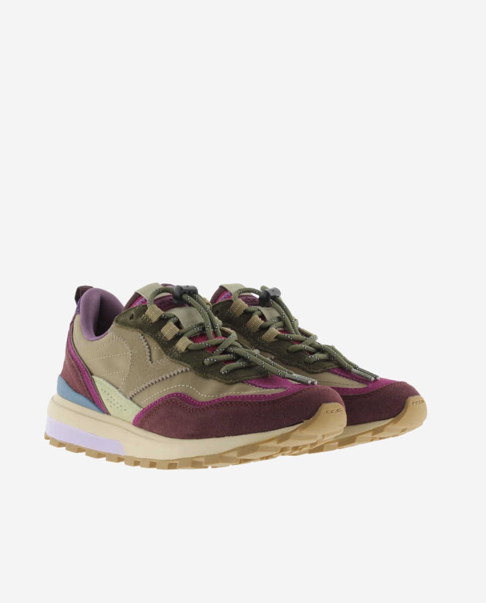 Zapatillas deportivas de mujer de nylon con piezas de serraje y suela dentada - Victoria - Kaki Kaki-5