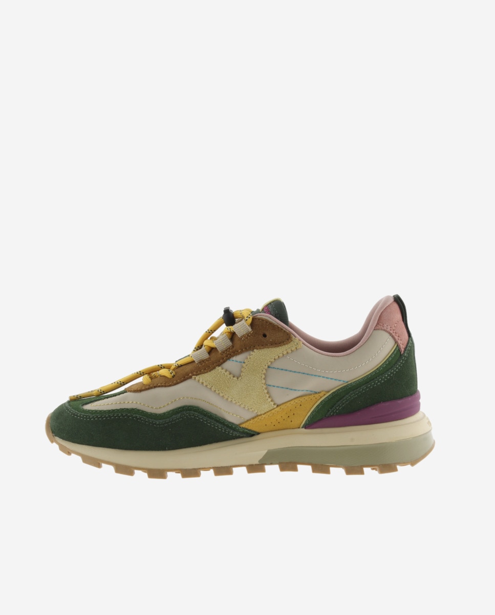 Zapatillas deportivas de mujer de nylon con piezas de serraje y suela dentada - Victoria - Beige Beige-2