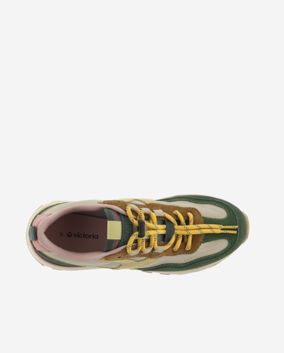 Zapatillas deportivas de mujer de nylon con piezas de serraje y suela dentada - Victoria - Beige Beige-4