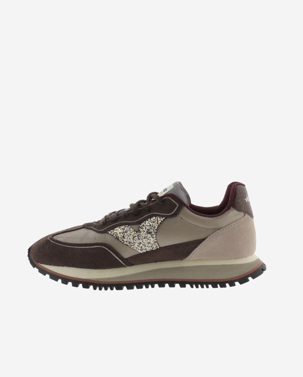 Zapatillas deportivas de mujer de nylon con piezas fantasía y de serraje y suela dentada - Victoria - Oro Oro-2
