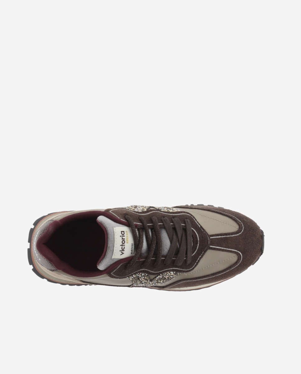 Zapatillas deportivas de mujer de nylon con piezas fantasía y de serraje y suela dentada - Victoria - Oro Oro-4