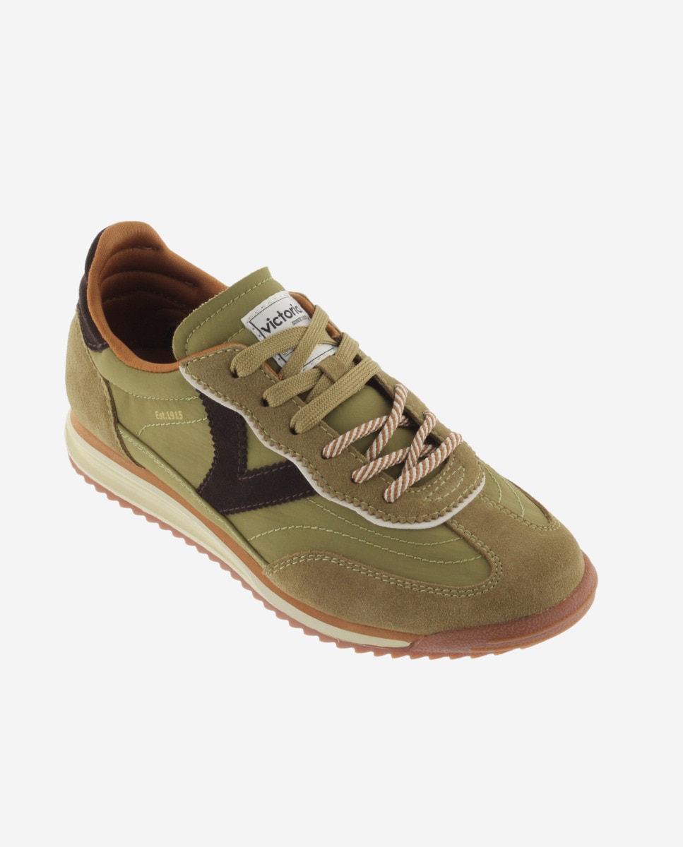 Zapatillas deportivas de mujer de nylon con piezas de serraje y doble cordón - Victoria - Verde Oliva Verde Oliva-3