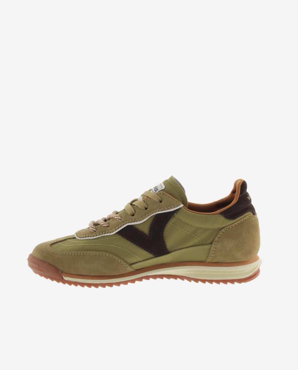 Zapatillas deportivas de mujer de nylon con piezas de serraje y doble cordón - Victoria - Verde Oliva Verde Oliva-2