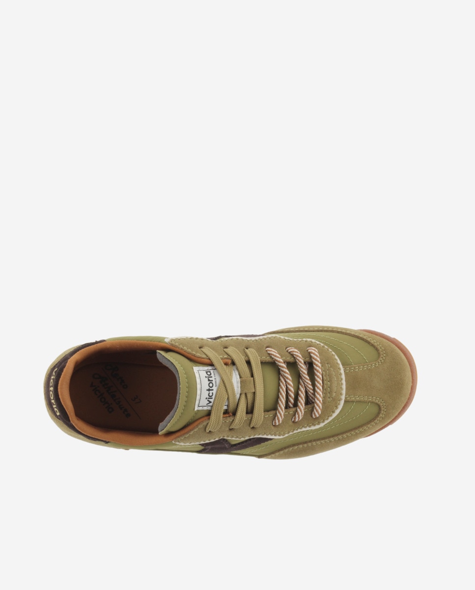 Zapatillas deportivas de mujer de nylon con piezas de serraje y doble cordón - Victoria - Verde Oliva Verde Oliva-4
