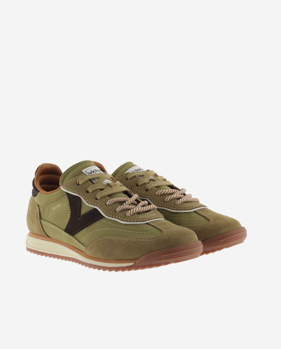 Zapatillas deportivas de mujer de nylon con piezas de serraje y doble cordón - Victoria - Verde Oliva Verde Oliva-5