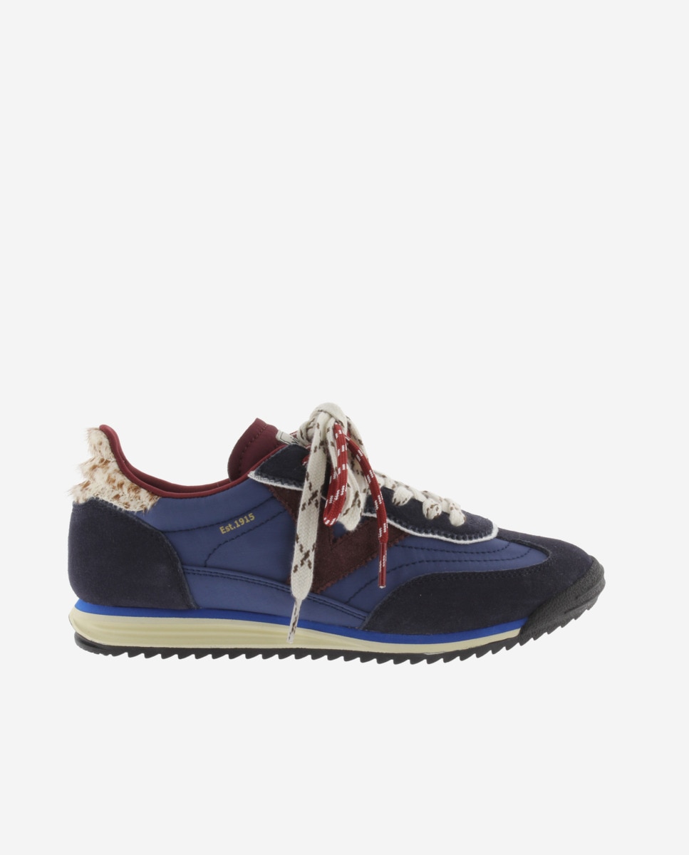 Zapatillas deportivas de mujer de nylon con piezas de serraje y suela en sierra - Victoria - Azul marino Azul marino-1