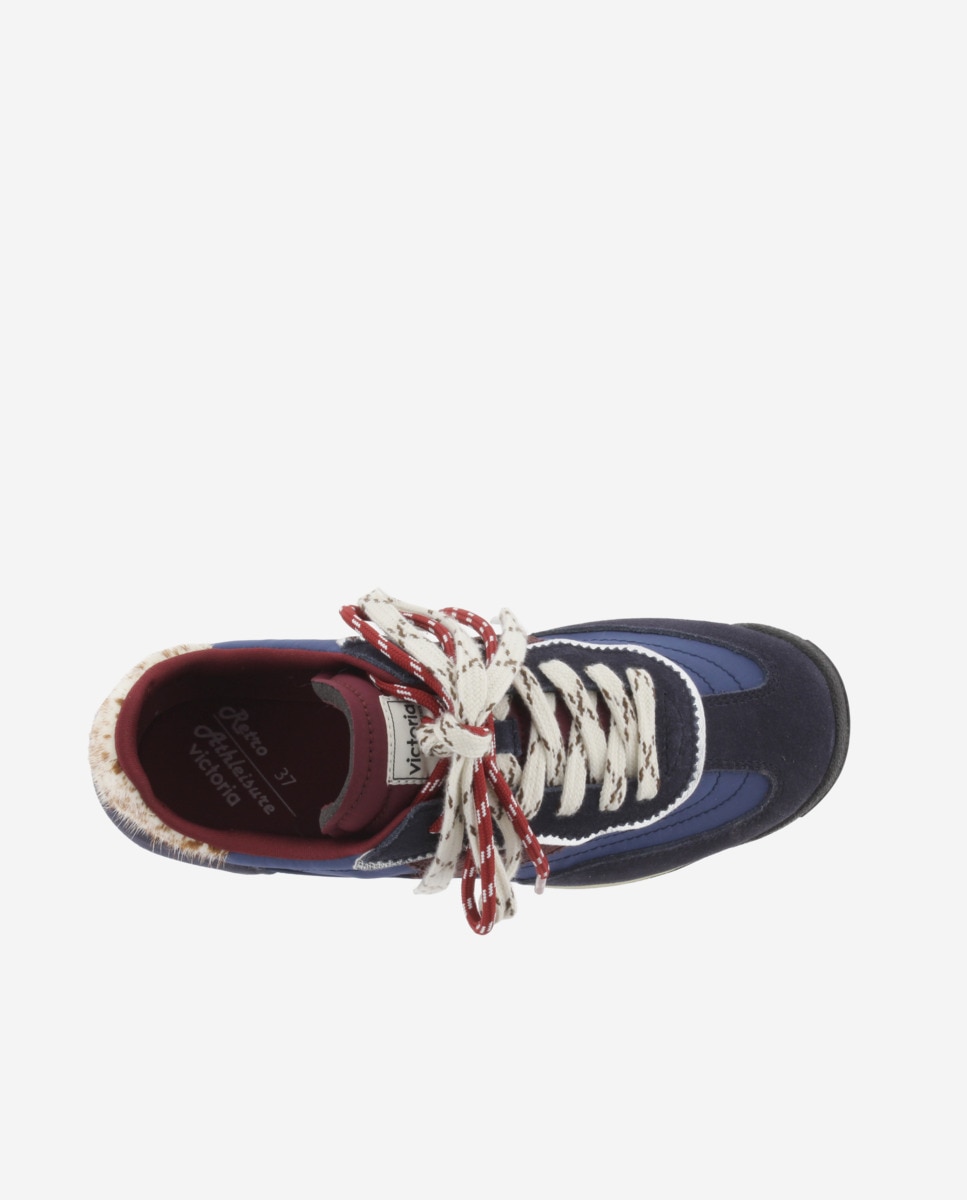 Zapatillas deportivas de mujer de nylon con piezas de serraje y suela en sierra - Victoria - Azul marino Azul marino-4