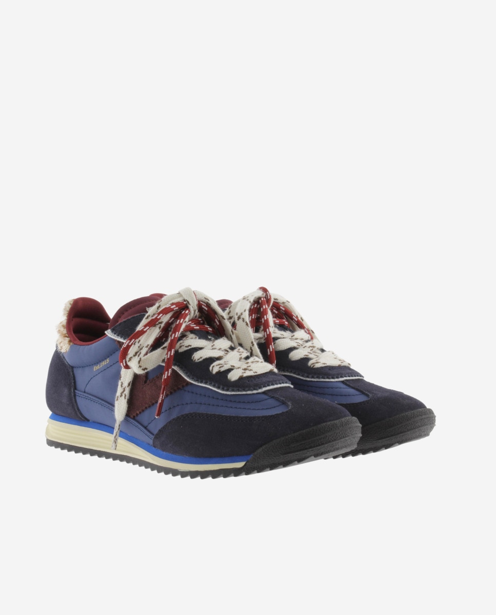 Zapatillas deportivas de mujer de nylon con piezas de serraje y suela en sierra - Victoria - Azul marino Azul marino-5