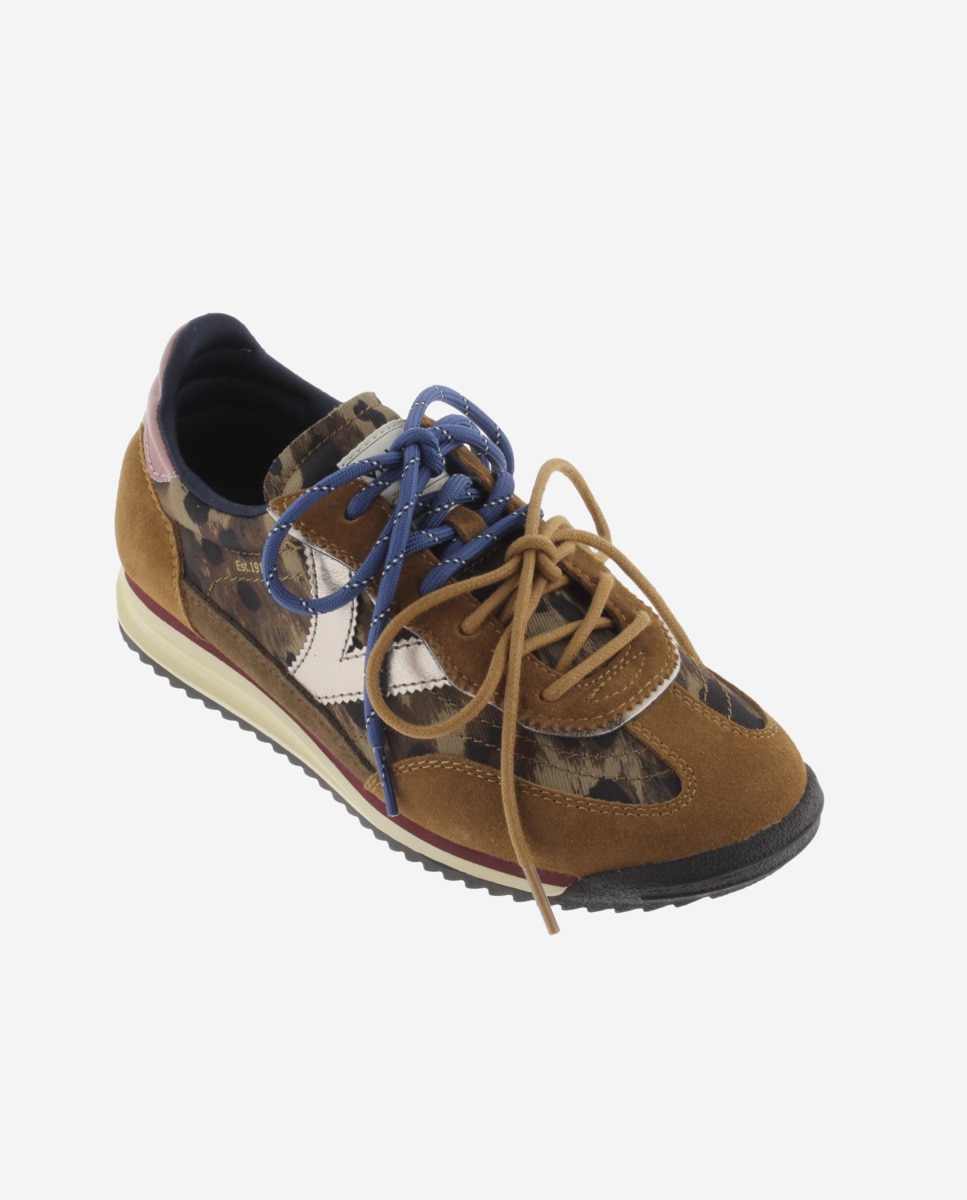 Zapatillas deportivas de mujer de nylon animal print con piezas metalizadas y de serraje y suela en sierra - Victoria - Marrón Marrón-3