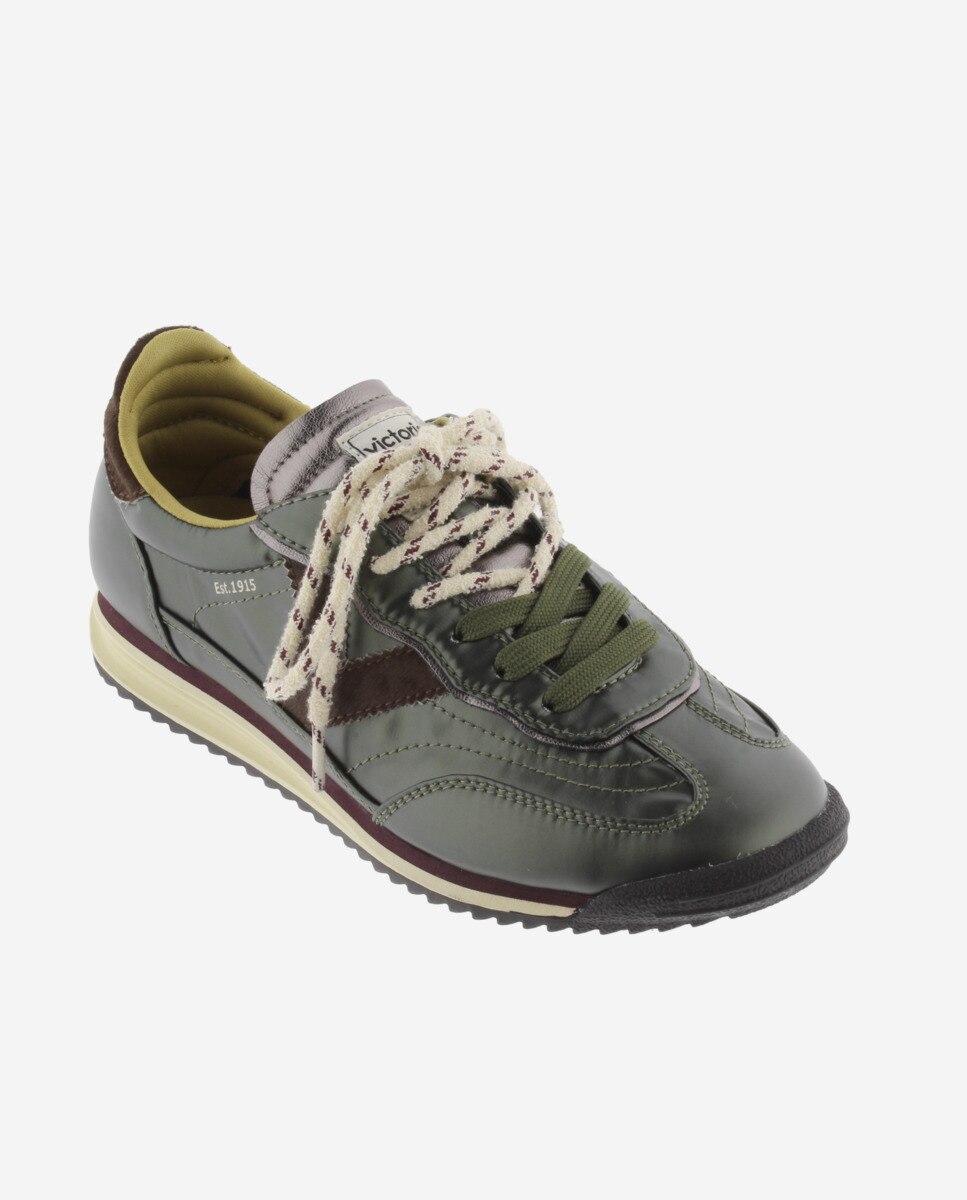 Zapatillas deportivas de mujer metalizadas con piezas de serraje y suela en sierra - Victoria - Kaki Kaki-3