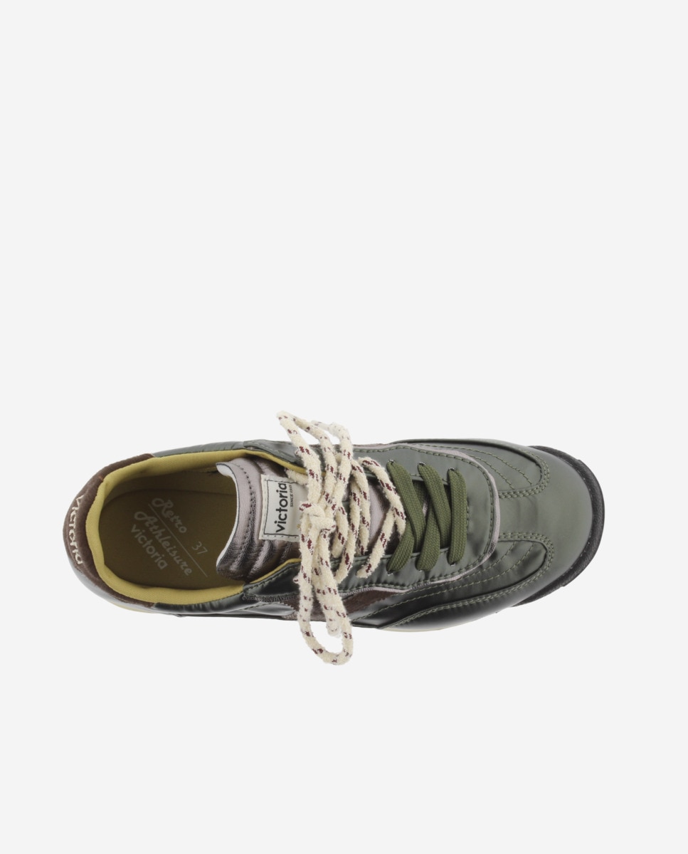 Zapatillas deportivas de mujer metalizadas con piezas de serraje y suela en sierra - Victoria - Kaki Kaki-4