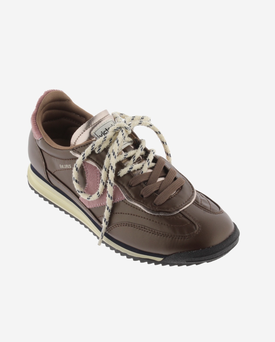 Zapatillas deportivas de mujer metalizadas con piezas de serraje y suela en sierra - Victoria - Marrón Marrón-3