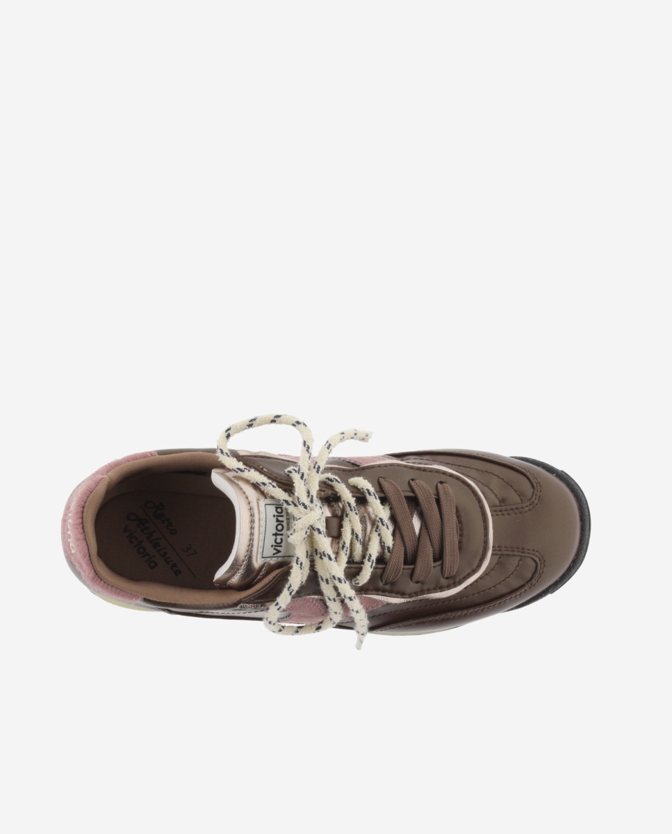 Zapatillas deportivas de mujer metalizadas con piezas de serraje y suela en sierra - Victoria - Marrón Marrón-4