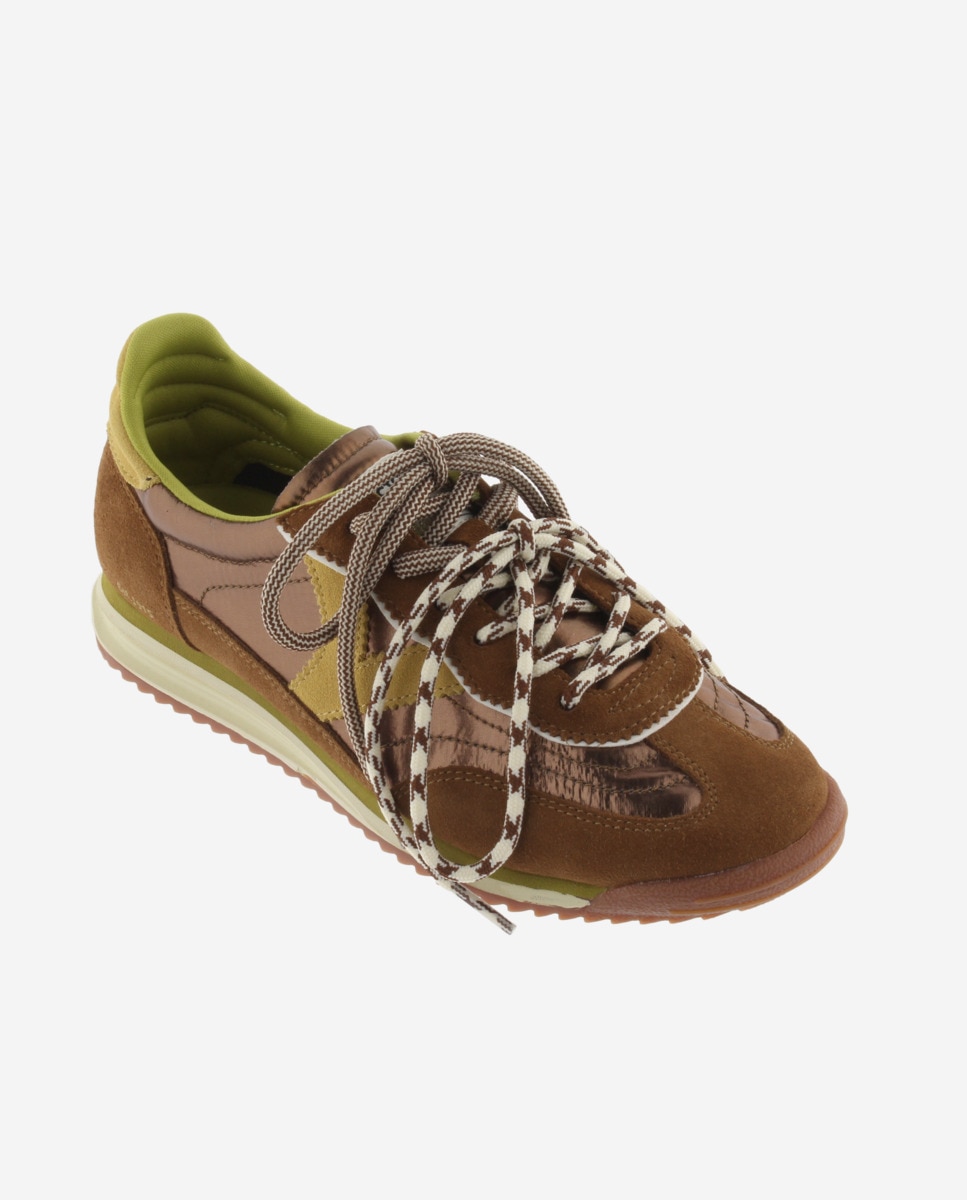 Zapatillas deportivas de mujer metalizadas con piezas de serraje y suela en sierra - Victoria - Marrón Marrón-3