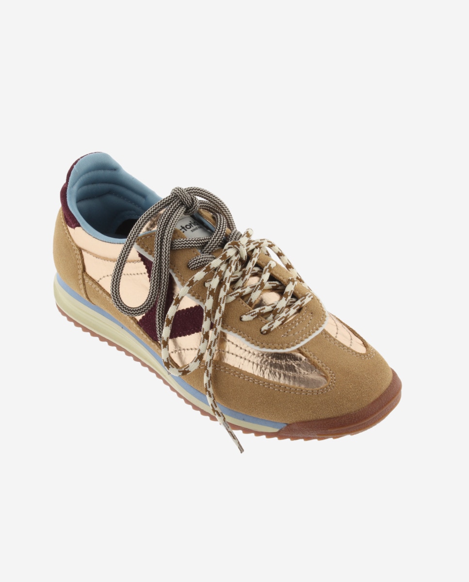 Zapatillas deportivas de mujer metalizadas con piezas de serraje y suela en sierra - Victoria - Cuero Cuero-3