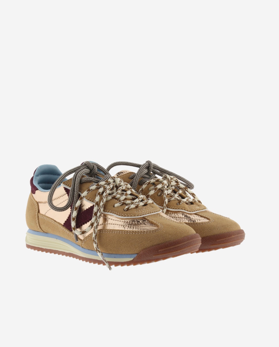 Zapatillas deportivas de mujer metalizadas con piezas de serraje y suela en sierra - Victoria - Cuero Cuero-5