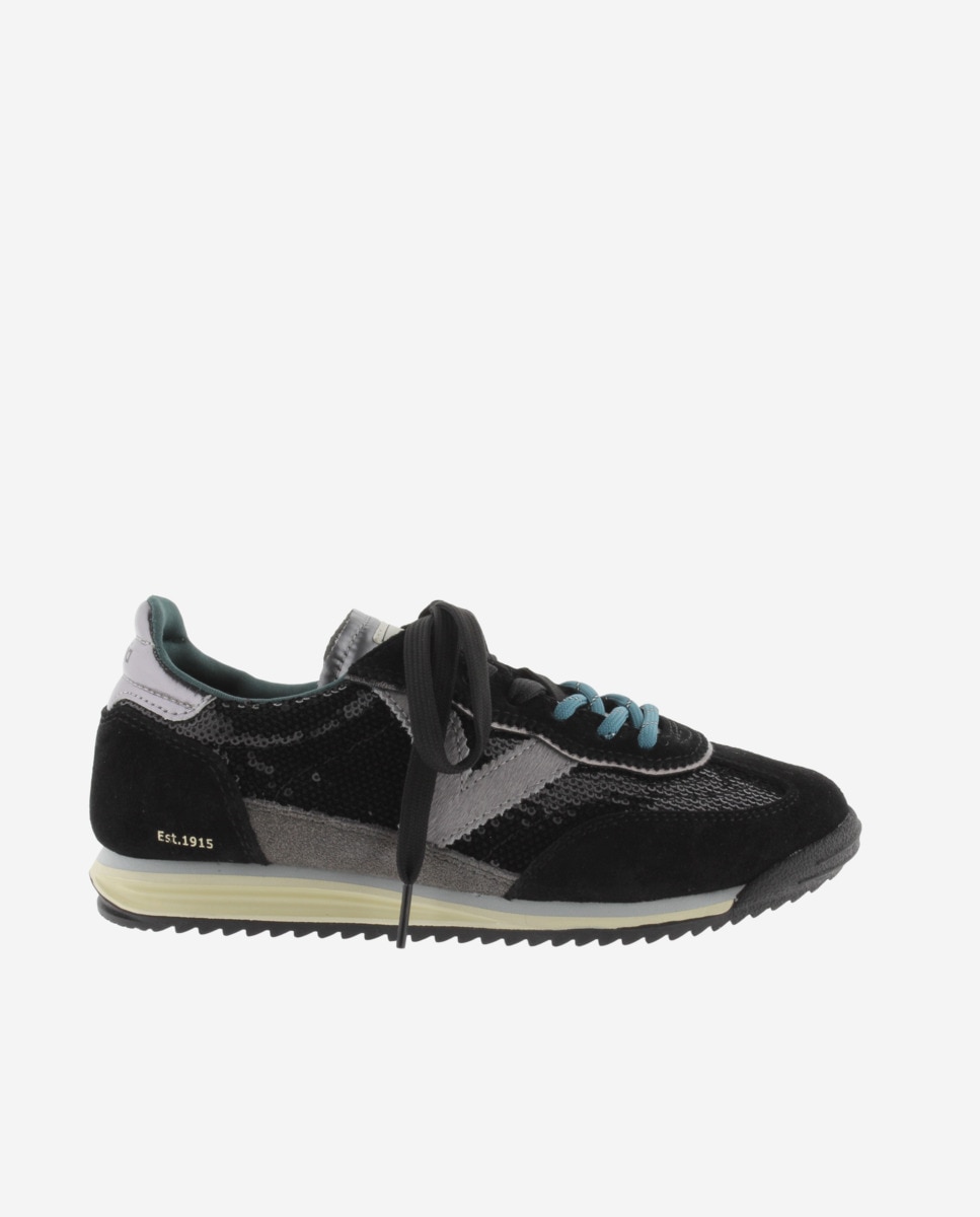 Zapatillas deportivas de mujer de lentejuelas de nylon con piezas metalizadas y de serraje y suela en sierra - Victoria - Negro Negro-1