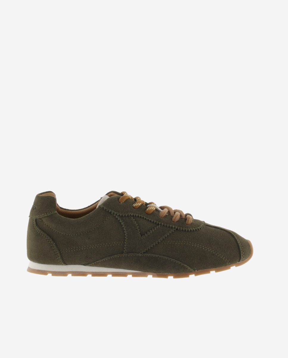 Zapatillas de serraje de mujer con puntera retro y doble cordón - Victoria - Kaki Kaki-1