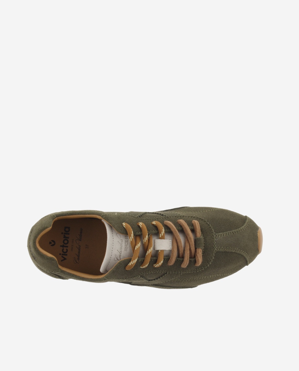 Zapatillas de serraje de mujer con puntera retro y doble cordón - Victoria - Kaki Kaki-4