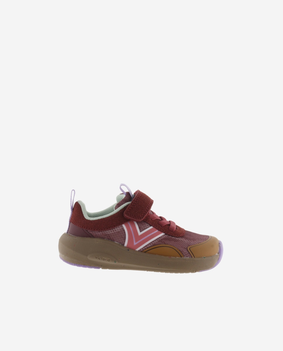 Imagen 0 de Zapatillas deportivas de niños barefoot de malla con tira adherente y cordón elástico Burdeos