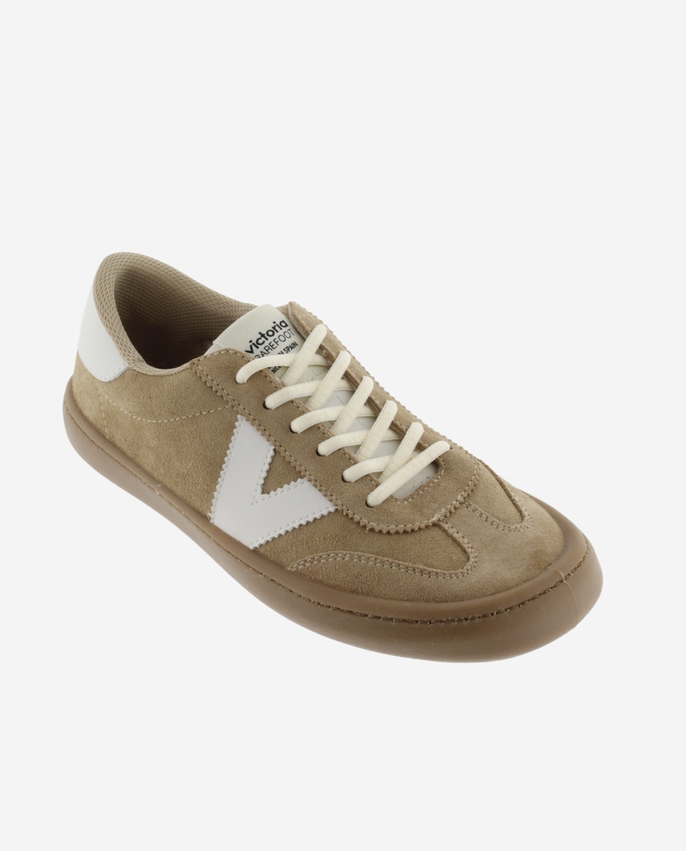 Zapatillas deportivas unisex barefoot de serraje con piezas en contraste y suela caramelo - Victoria - Beige Beige-3