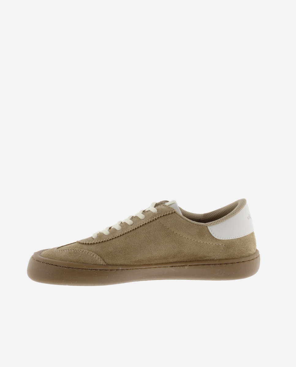 Zapatillas deportivas unisex barefoot de serraje con piezas en contraste y suela caramelo - Victoria - Beige Beige-2