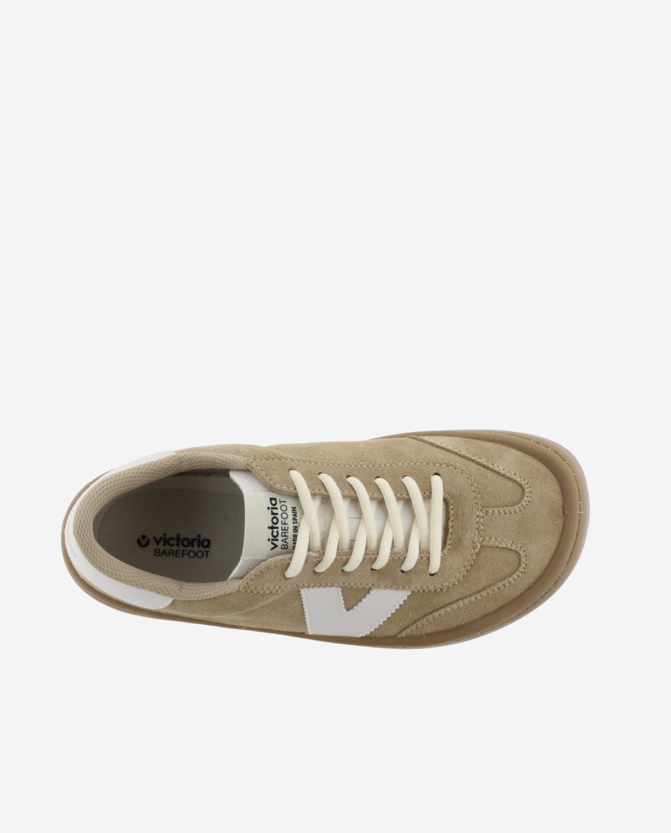 Zapatillas deportivas unisex barefoot de serraje con piezas en contraste y suela caramelo - Victoria - Beige Beige-4