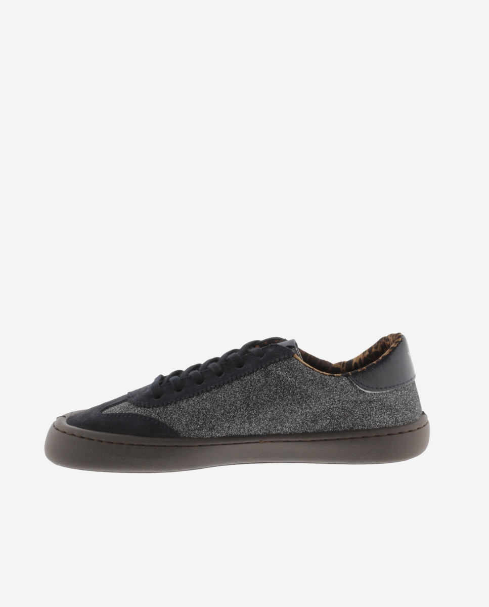 Zapatillas deportivas de mujer barefoot de glitter con piezas de serraje al tono y suela caramelo - Victoria - Antracita Antracita-2
