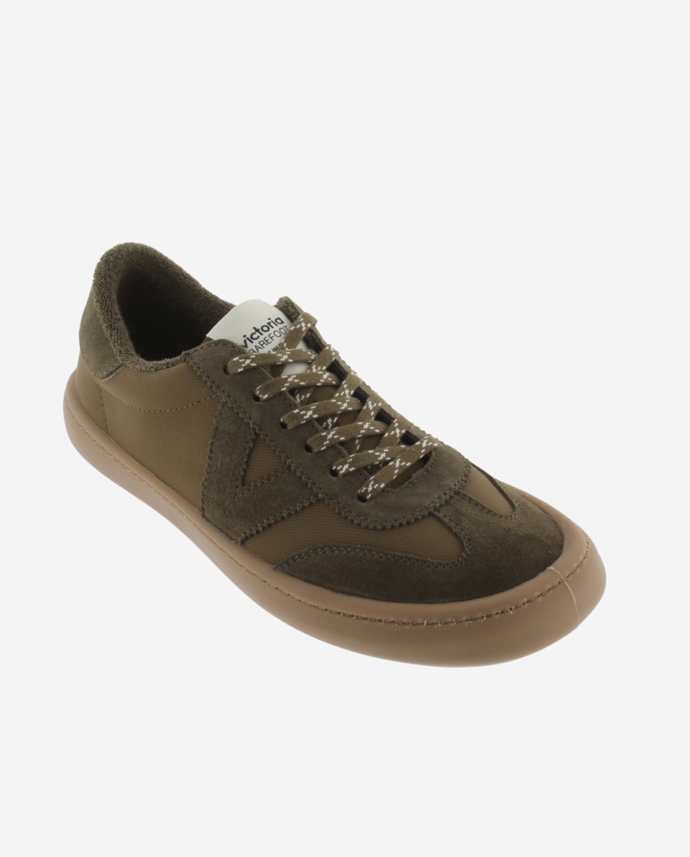 Zapatillas deportivas unisex barefoot de nylon con piezas de serraje al tono - Victoria - Kaki Kaki-3
