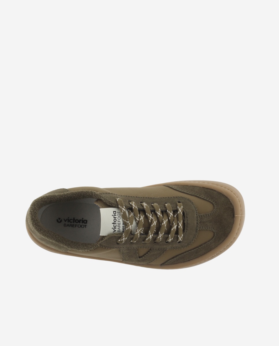Zapatillas deportivas unisex barefoot de nylon con piezas de serraje al tono - Victoria - Kaki Kaki-4