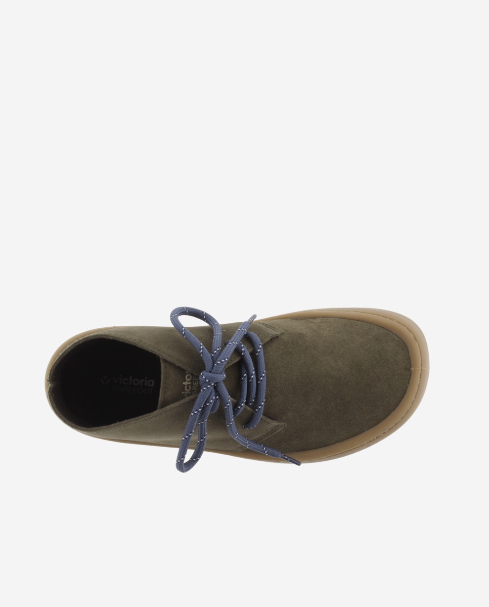 Botines unisex barefoot de serraje con cordones redondos y suela caramelo - Victoria - Kaki Kaki-4