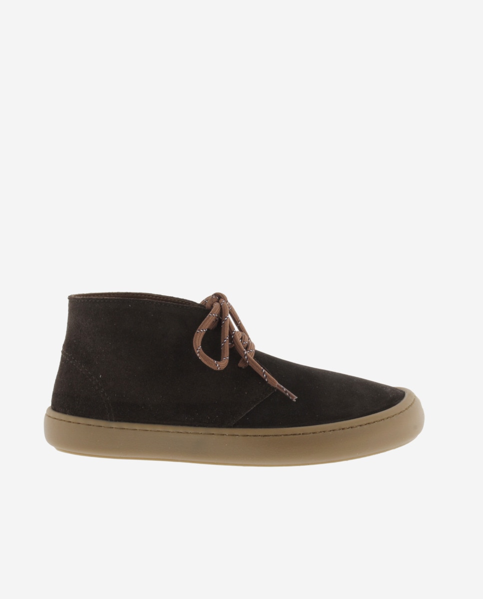 Botines unisex barefoot de serraje con cordones redondos y suela caramelo - Victoria - Marrón Marrón-1
