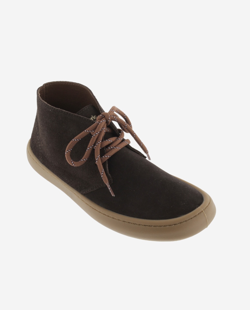 Botines unisex barefoot de serraje con cordones redondos y suela caramelo - Victoria - Marrón Marrón-3