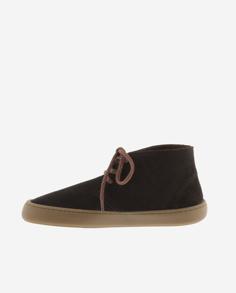 Botines unisex barefoot de serraje con cordones redondos y suela caramelo - Victoria - Marrón Marrón-2