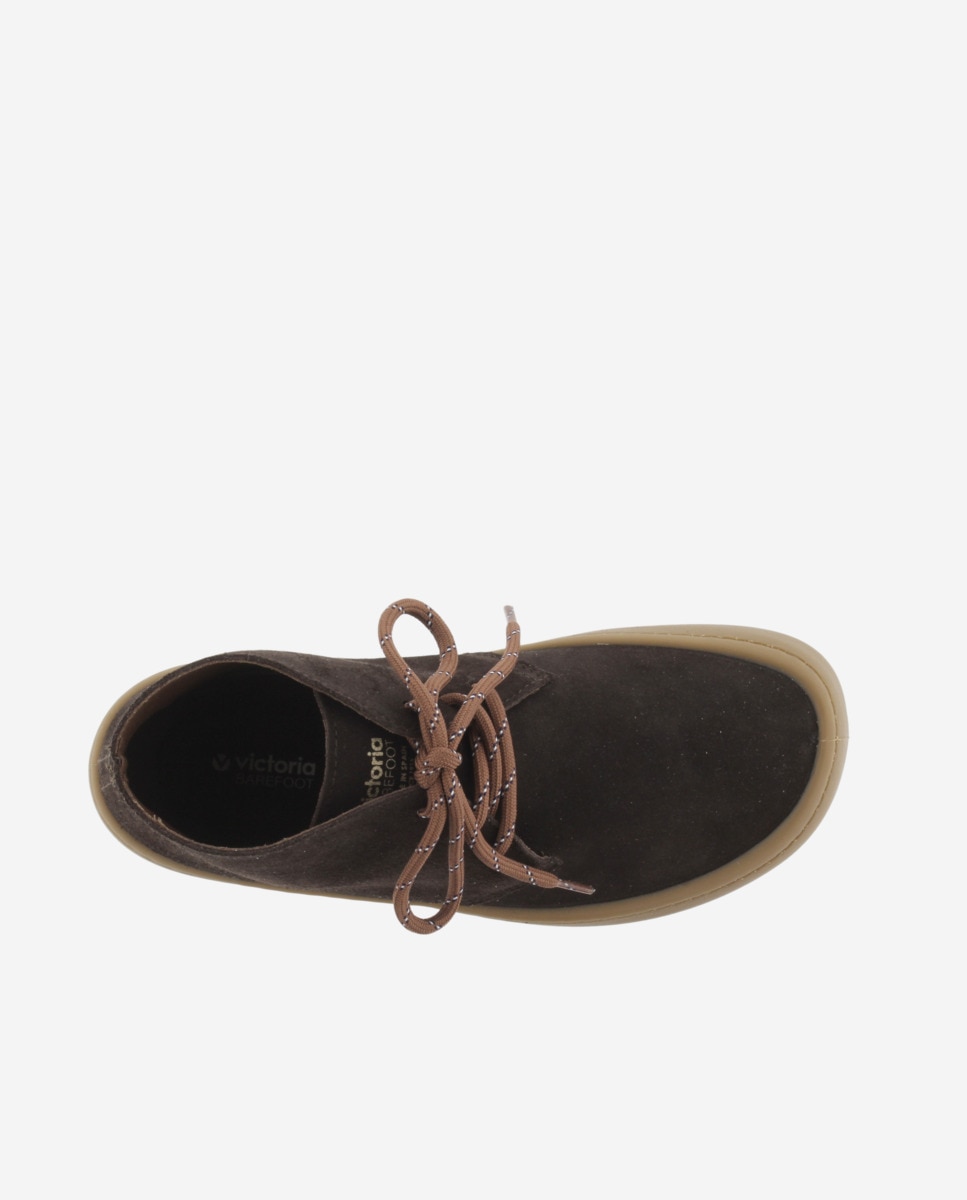 Botines unisex barefoot de serraje con cordones redondos y suela caramelo - Victoria - Marrón Marrón-4