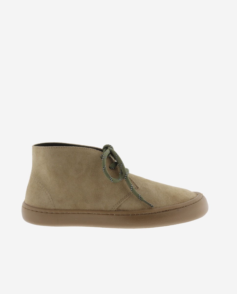 Botines unisex barefoot de serraje con cordones redondos y suela caramelo - Victoria - Beige Beige-1