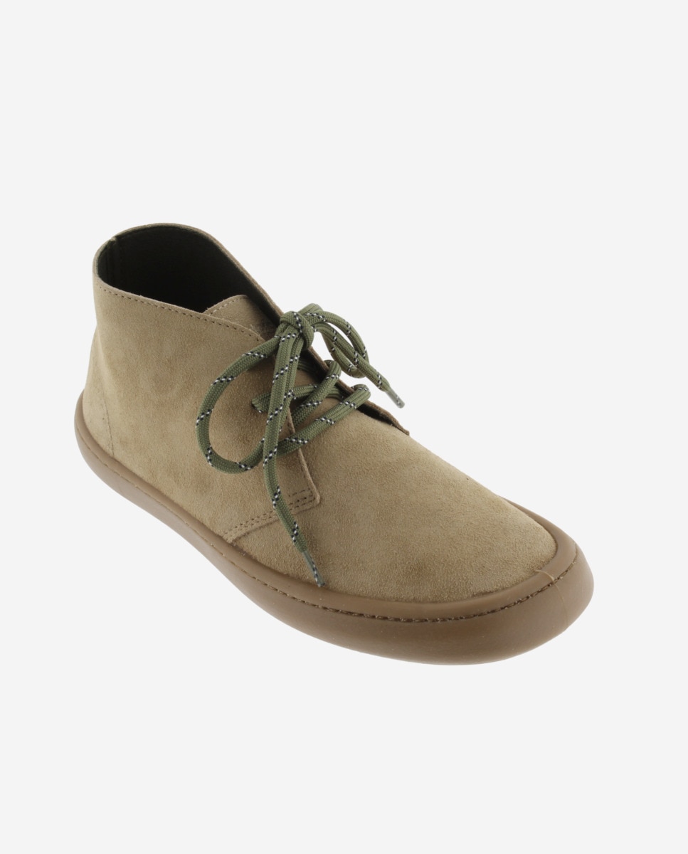 Botines unisex barefoot de serraje con cordones redondos y suela caramelo - Victoria - Beige Beige-3