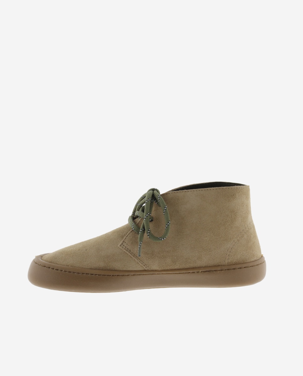 Botines unisex barefoot de serraje con cordones redondos y suela caramelo - Victoria - Beige Beige-2