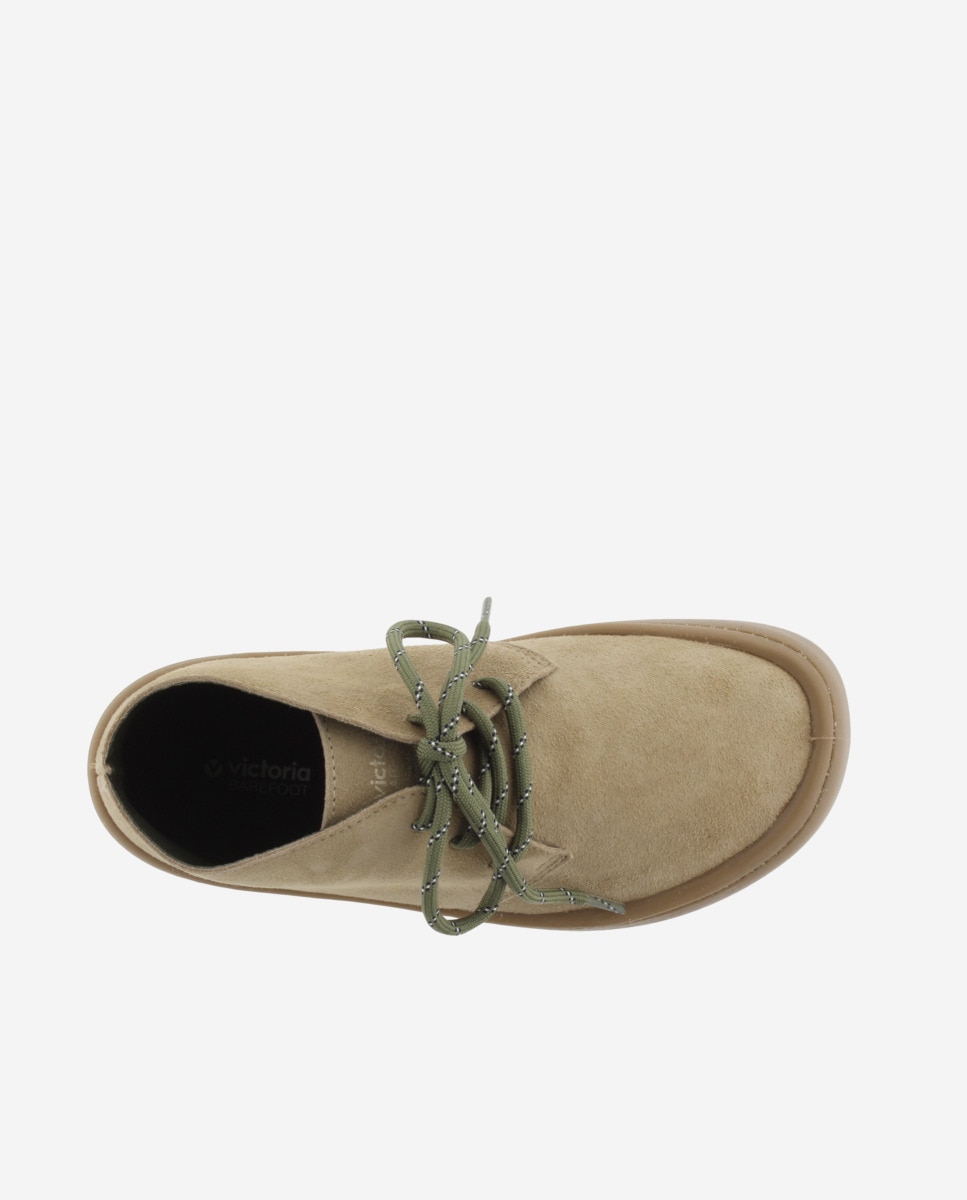 Botines unisex barefoot de serraje con cordones redondos y suela caramelo - Victoria - Beige Beige-4