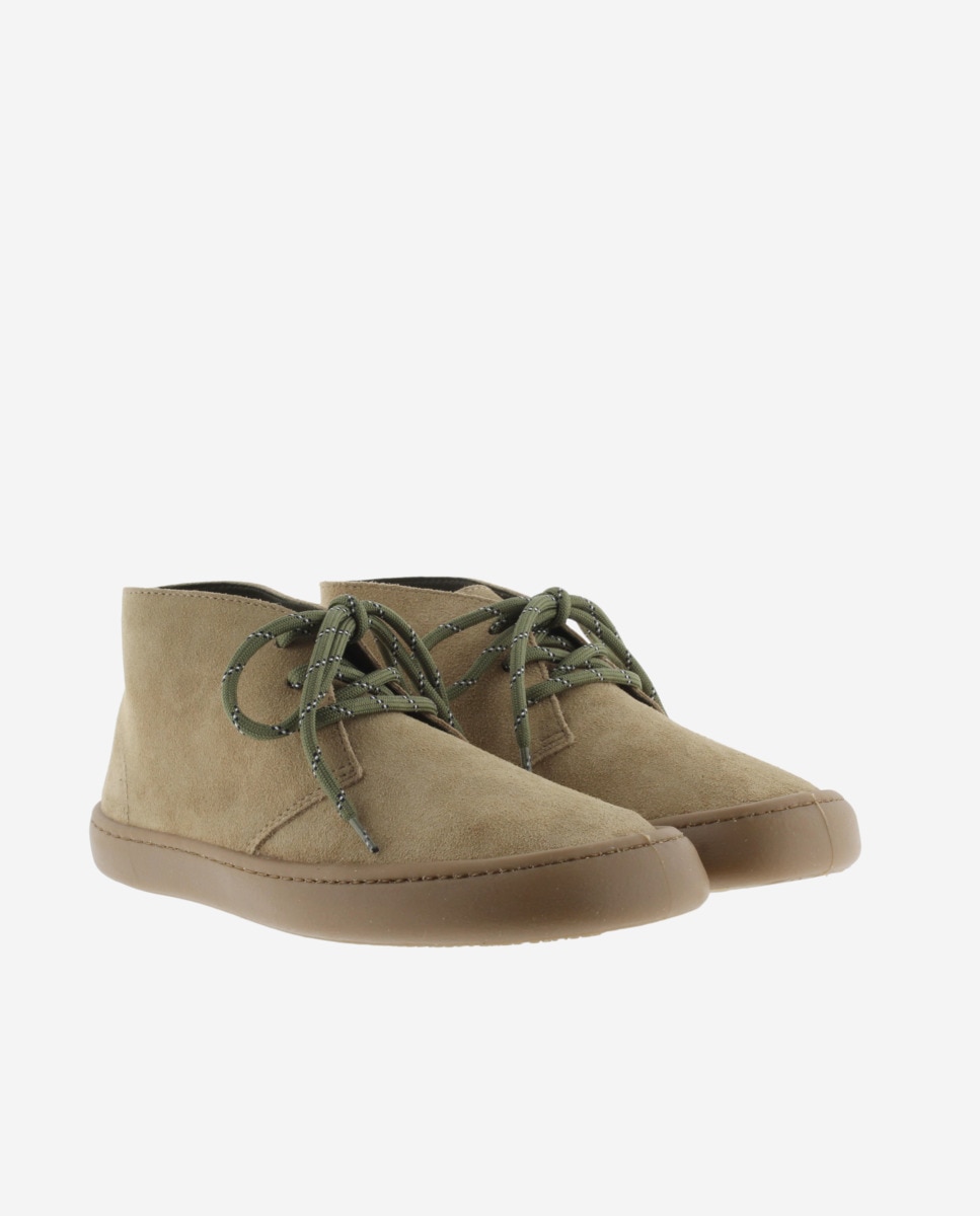 Botines unisex barefoot de serraje con cordones redondos y suela caramelo - Victoria - Beige Beige-5
