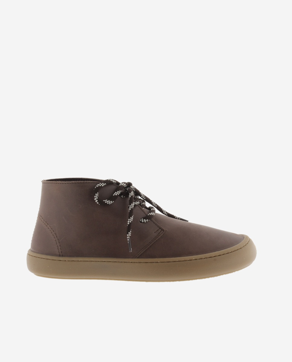 Imagen 1 de Botines unisex barefoot de piel con cordones redondos y suela caramelo Marrón