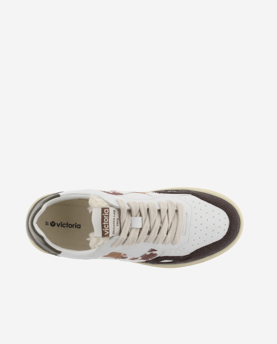Zapatillas deportivas de mujer con piezas en serraje craquelado y logotipo en animal print - Victoria - Marrón Marrón-4