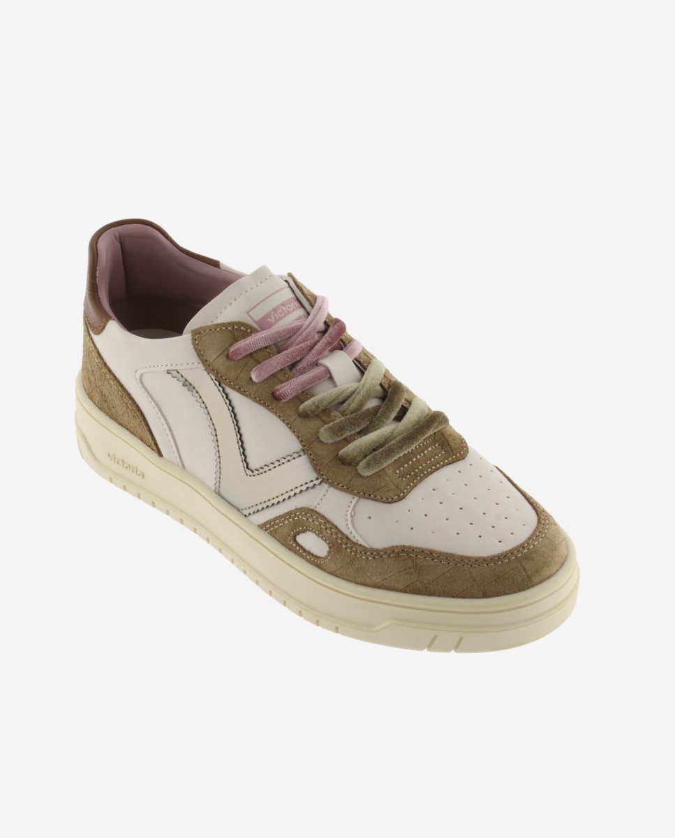 Zapatillas deportivas de mujer con piezas efecto cocodrilo y logotipo metalizado - Victoria - Cuero Cuero-3